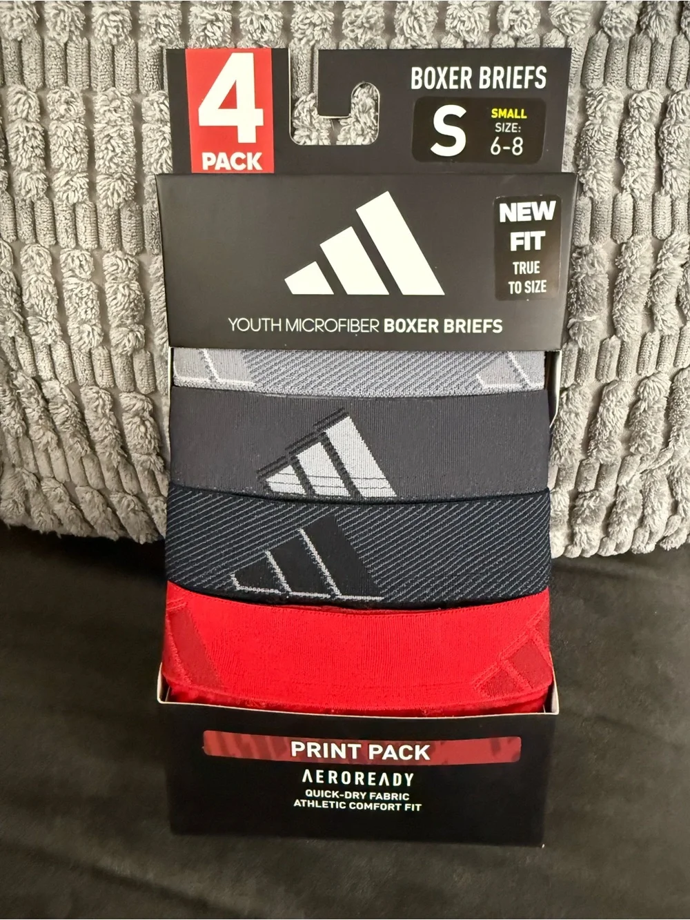 adidas Youth Boxer Briefs 4-Pack — Gray, Navy, Red